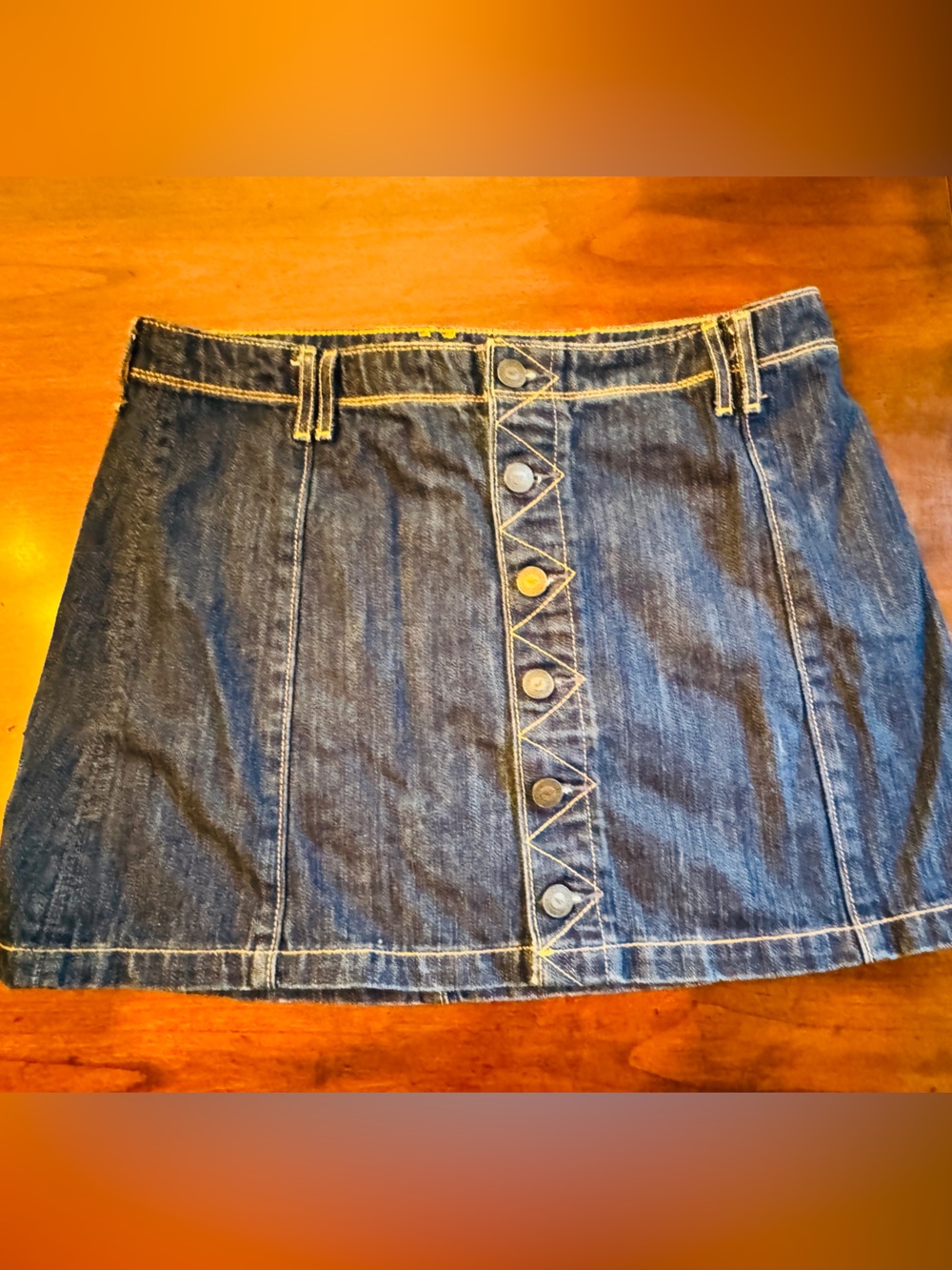Hollister Denim Mini Skirt Size 9 W29 Button Front Y2K 100% Cotton Blue